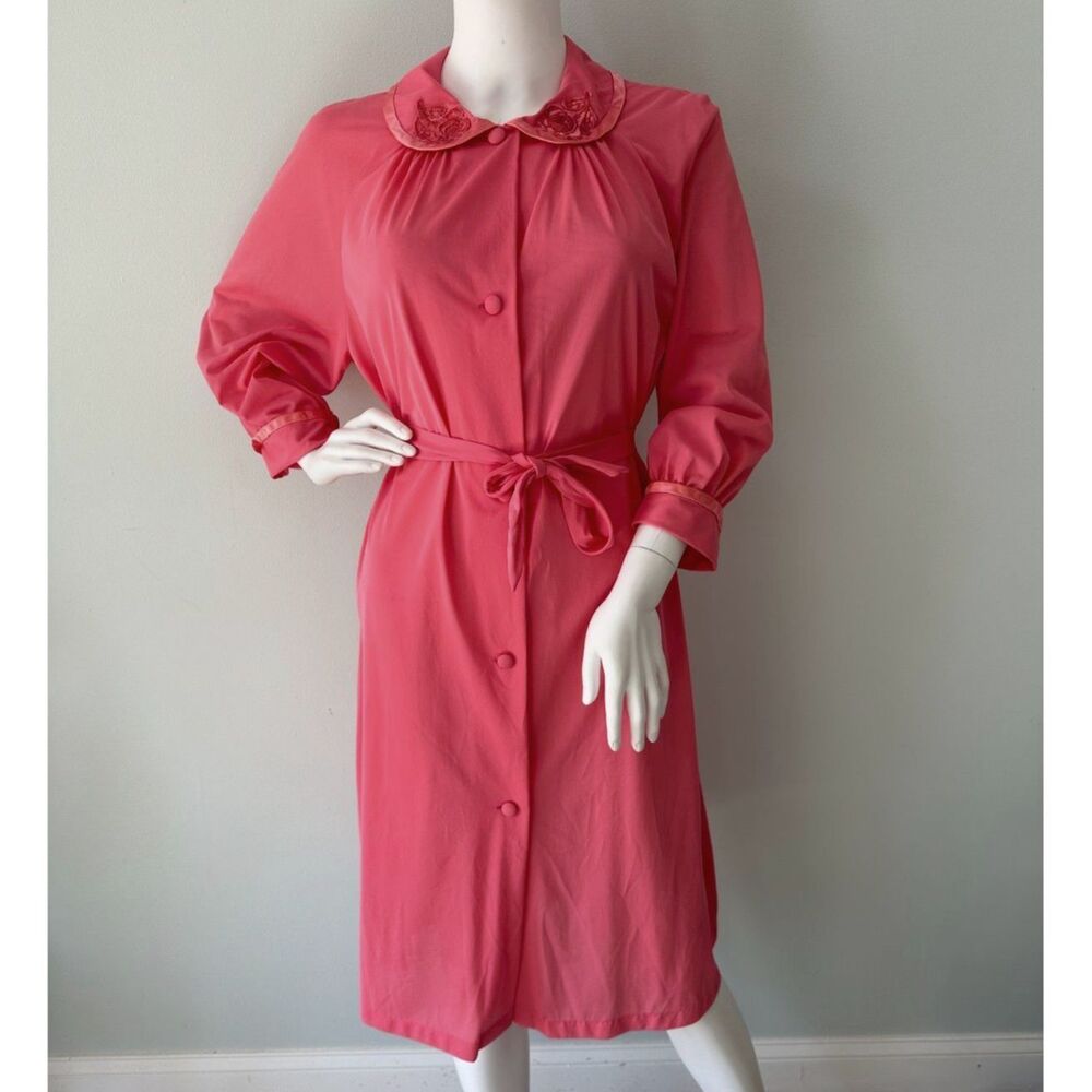 Vintage Sears Vibrant Pink House Dress Robe Nylon Lingerie size Tall 36